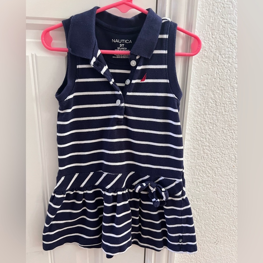 Nautica toddler girl Navy and White Striped Polo Dress